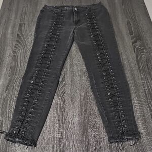 Stylish Black Lace-Up Skinny Jeans